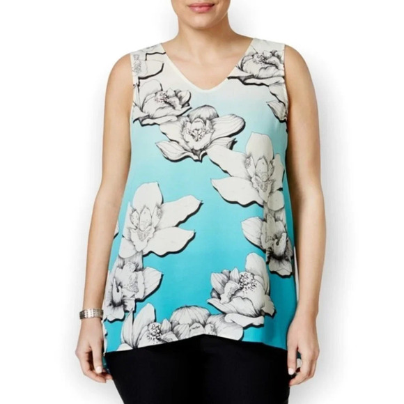 Alfani Sleeveless  Ombre Flowing Petal Aqua Blouse - Picture 1 of 6